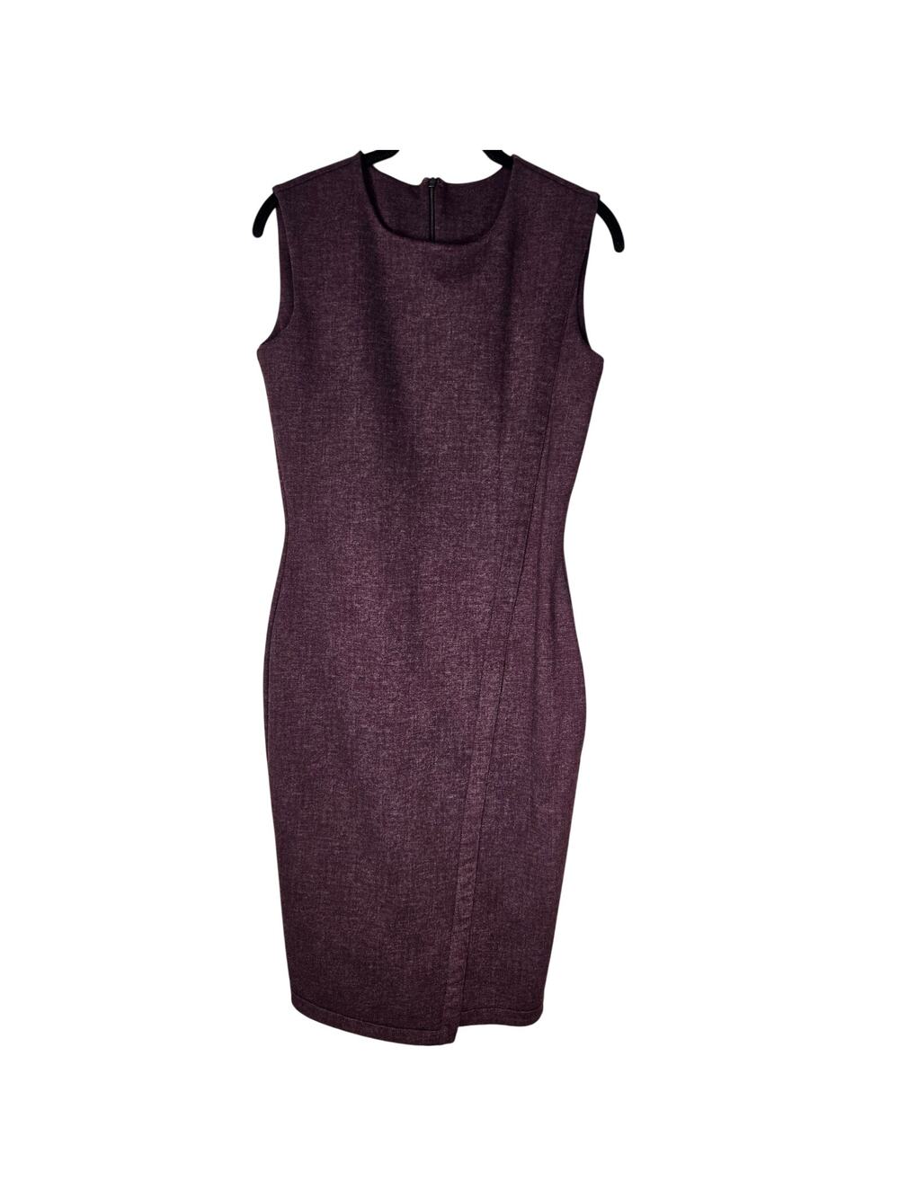 Minimalist Dark Purple Structured Sheath Dress Sleeveless Round Neck Midi M